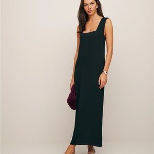 Reformation Black Square Neck Sleeveless Maxi Dress with Back Slit Size 8 USA